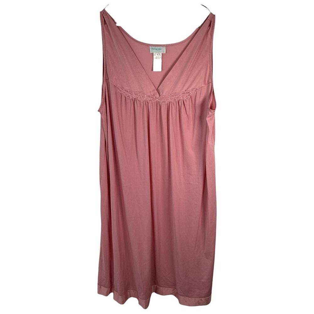VTG Vanity Fair Pink Nylon Nightgown Sleep Dress M Lace Trim V-Neck Retro